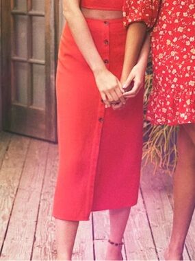 Lulu’s Rosalda 🧡❤️ Red Orange ❤️🧡Button-Up Midi Skirt - M